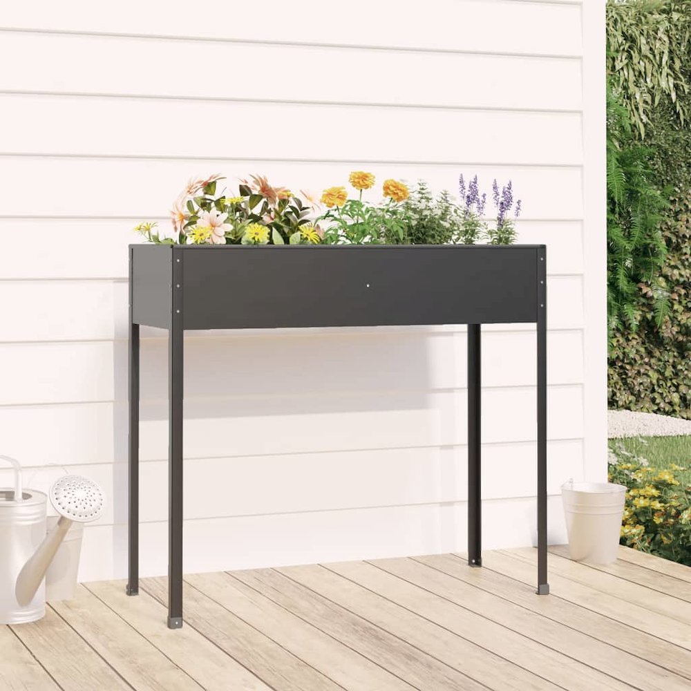 Garden Planter Anthracite Galvanized Steel Large Heavy Duty. Picture 1