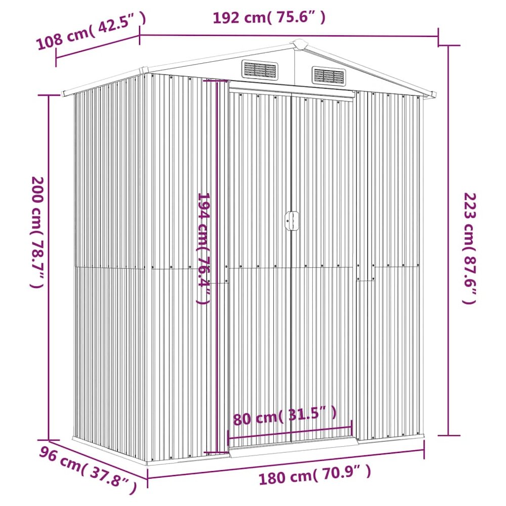 Garden Shed Light brown Galvanized steel 75.6x42.5x87.8 in. Picture 8