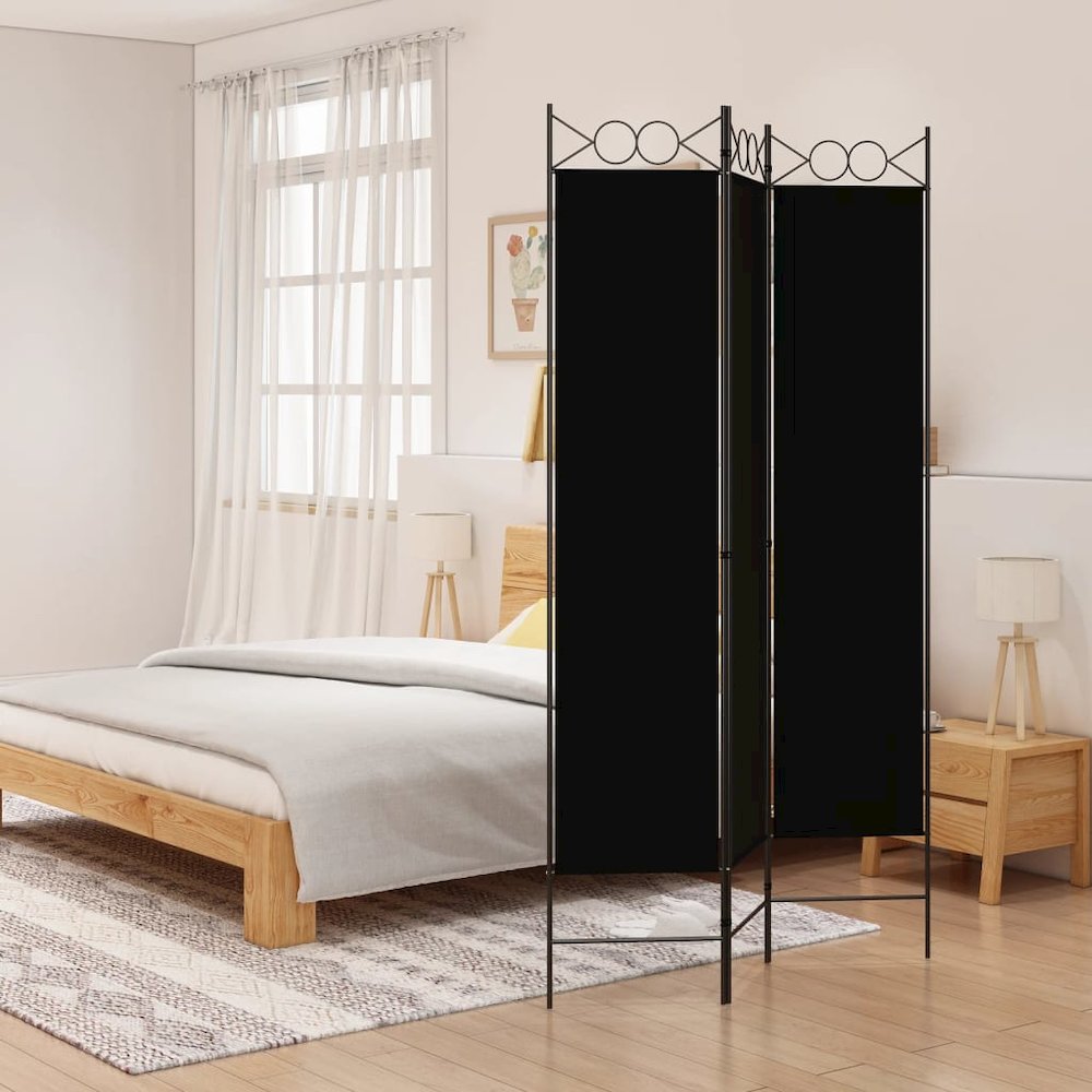 3-Panel Room Divider Black 47.2"x78.7" Fabric. Picture 1
