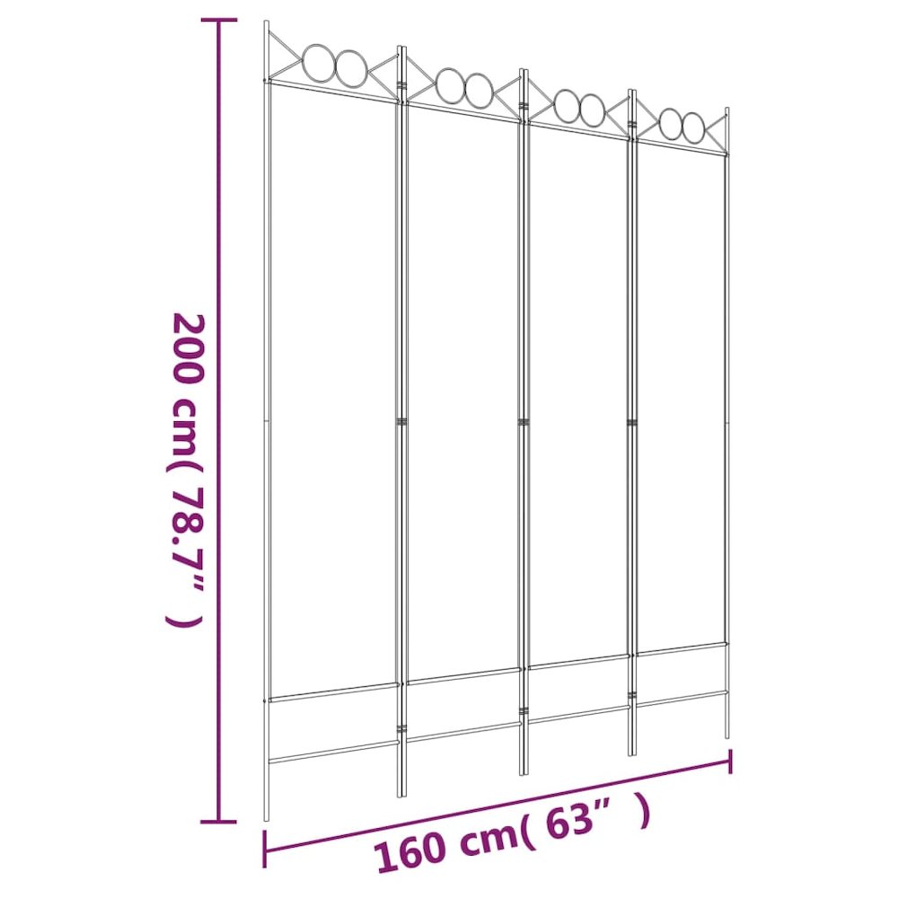 4-Panel Room Divider Black 63"x78.7" Fabric. Picture 8