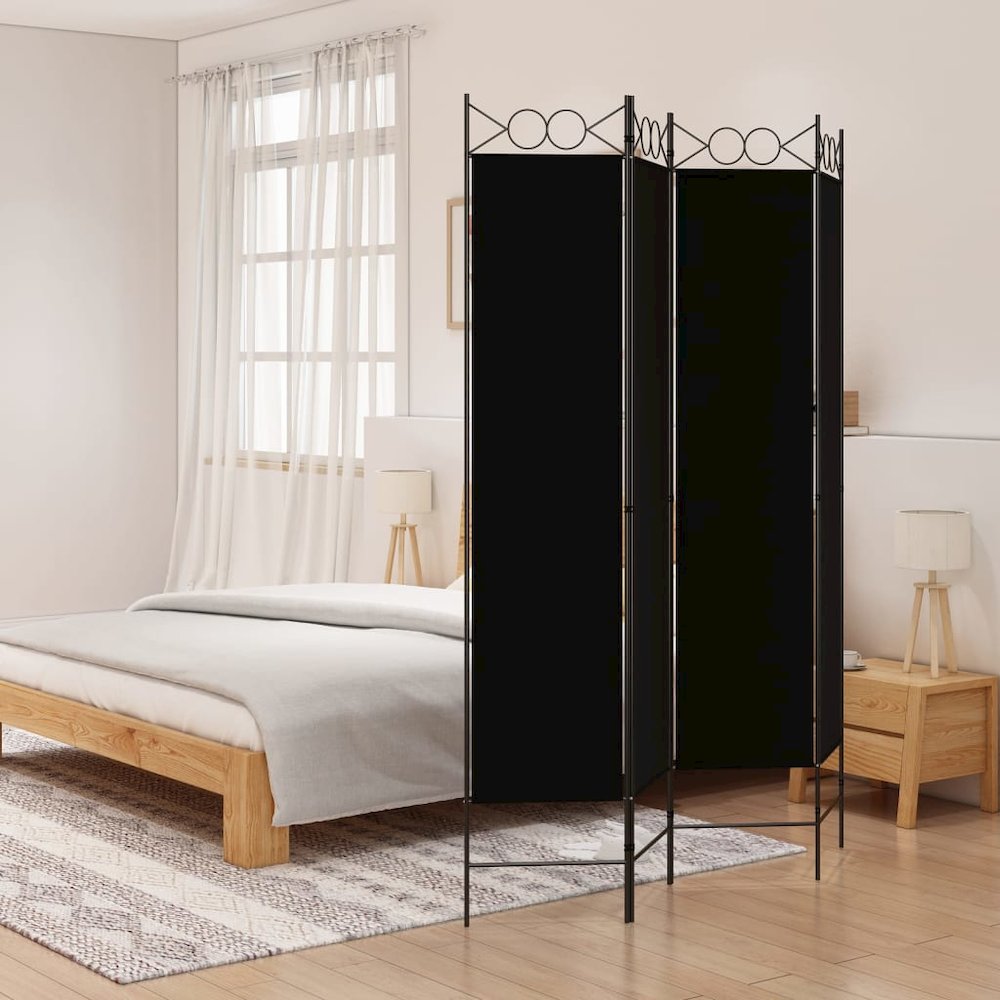 4-Panel Room Divider Black 63"x78.7" Fabric. Picture 1