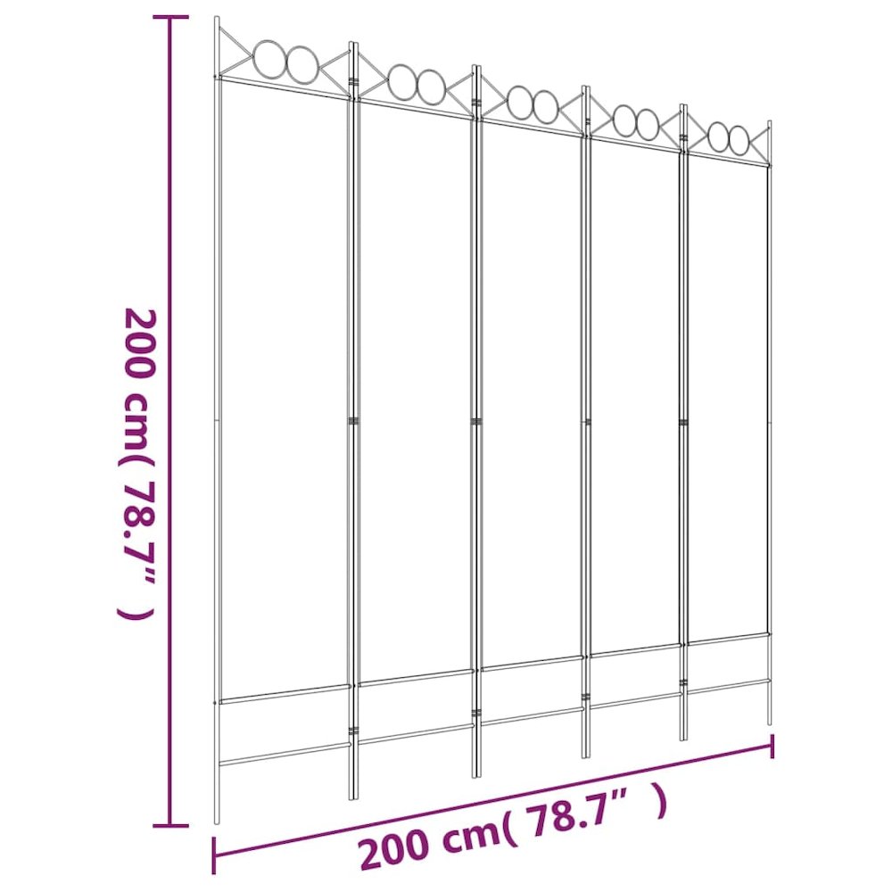 5-Panel Room Divider White 78.7"x78.7" Fabric. Picture 8