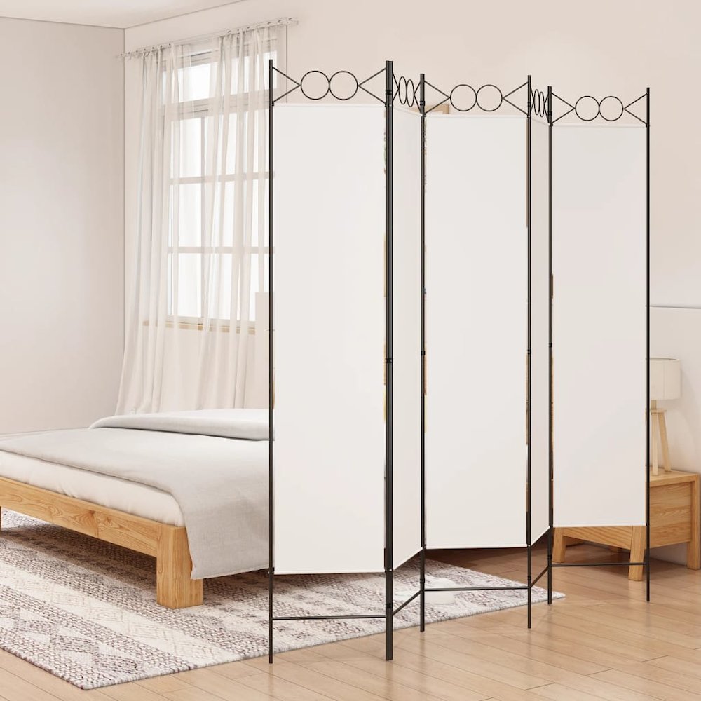 5-Panel Room Divider White 78.7"x78.7" Fabric. Picture 1