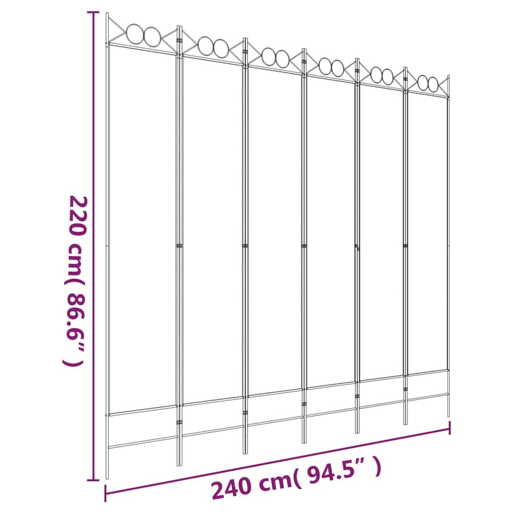 6-Panel Room Divider White 94.5"x86.6" Fabric. Picture 8