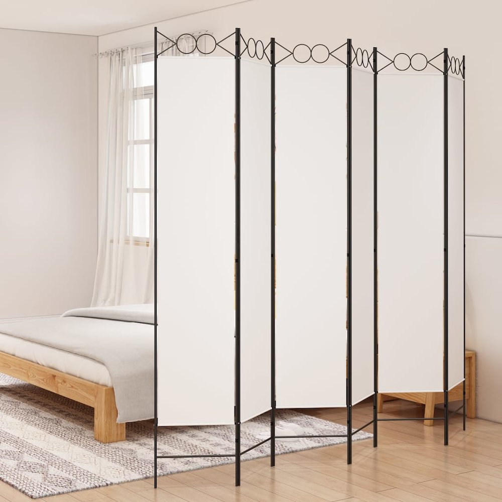 6-Panel Room Divider White 94.5"x86.6" Fabric. Picture 1