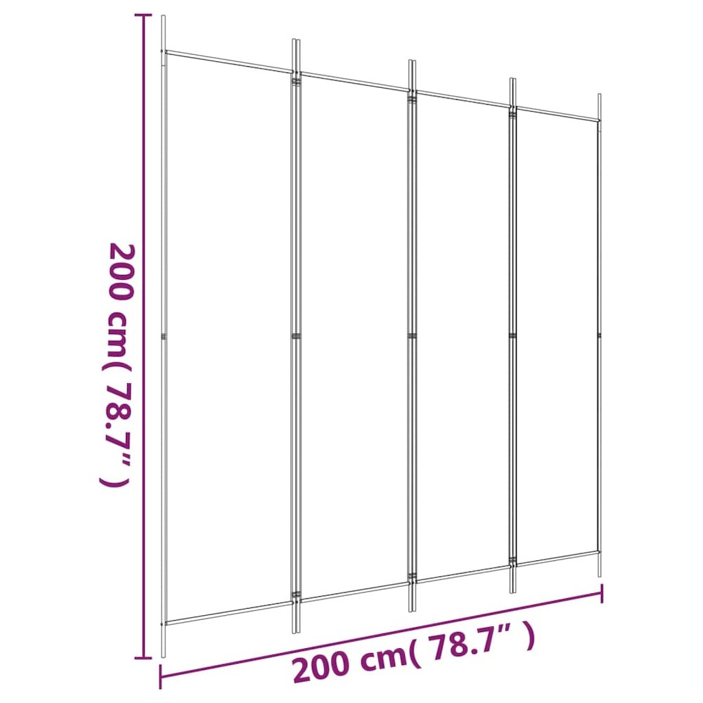 4-Panel Room Divider White 78.7"x78.7" Fabric. Picture 8