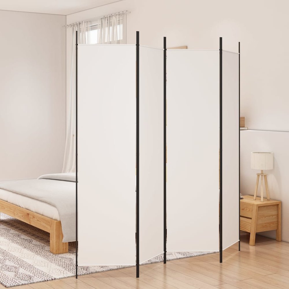 4-Panel Room Divider White 78.7"x78.7" Fabric. Picture 1