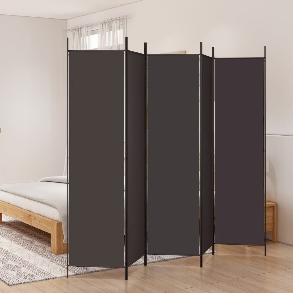 5-Panel Room Divider Brown 98.4"x78.7" Fabric. Picture 1