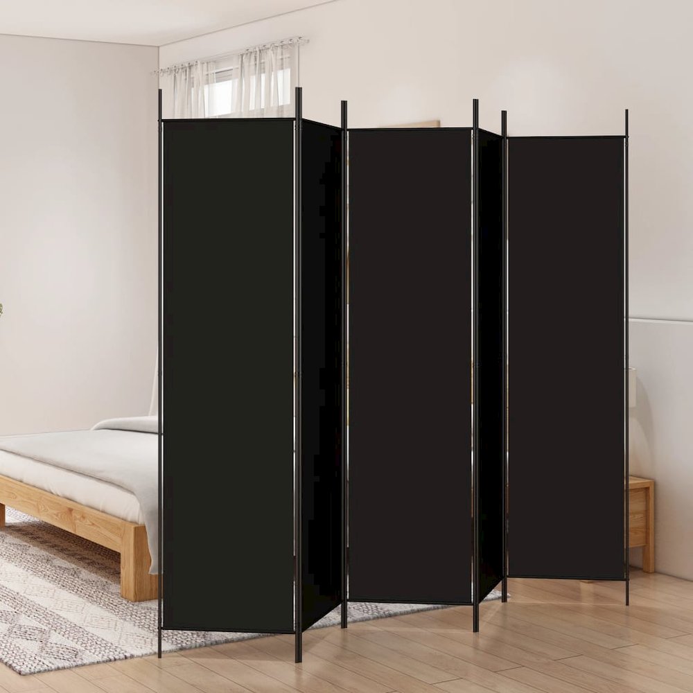 5-Panel Room Divider Black 98.4"x78.7" Fabric. Picture 1