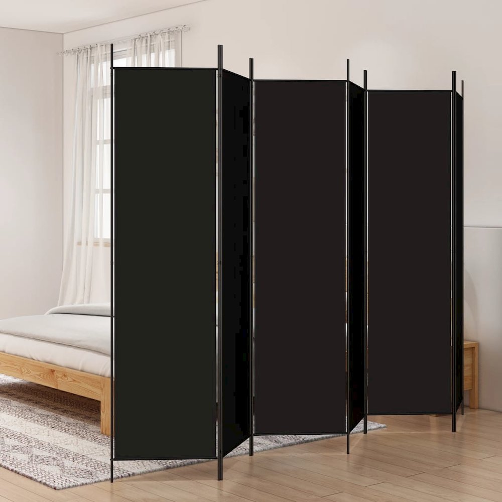 6-Panel Room Divider Black 118.1"x78.7" Fabric. Picture 1