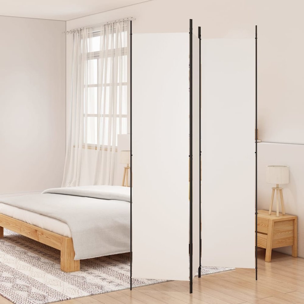 3-Panel Room Divider White 59.1"x86.6" Fabric. Picture 1