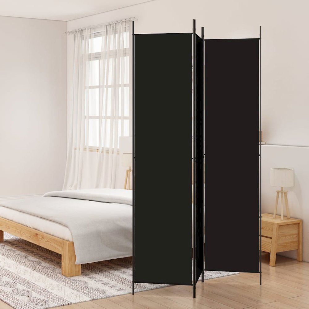3-Panel Room Divider Black 59.1"x86.6" Fabric. Picture 1