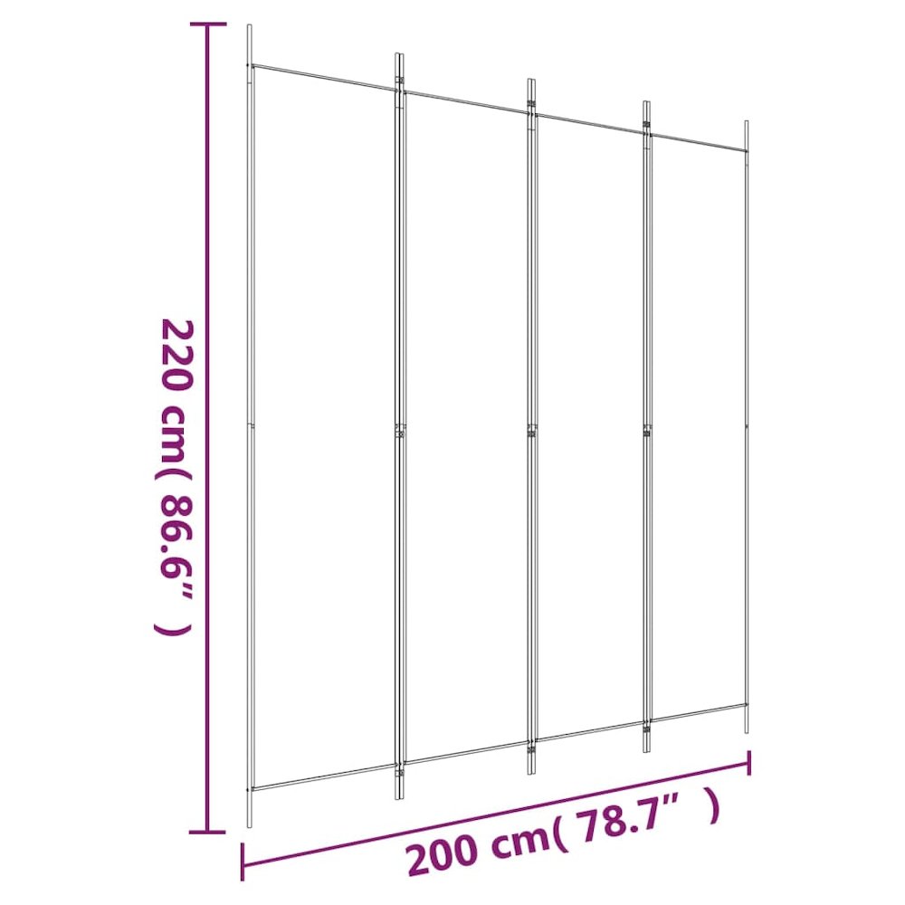 4-Panel Room Divider White 78.7"x86.6" Fabric. Picture 8