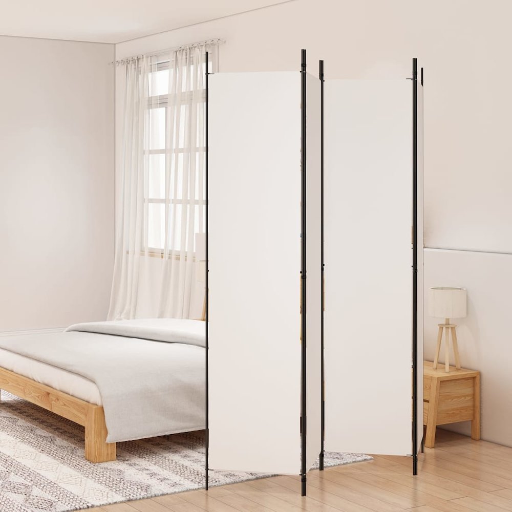 4-Panel Room Divider White 78.7"x86.6" Fabric. Picture 1