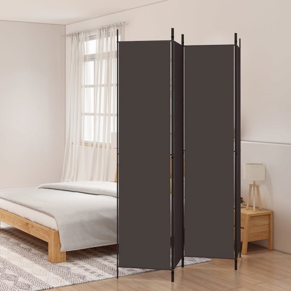 4-Panel Room Divider Brown 78.7"x86.6" Fabric. Picture 1