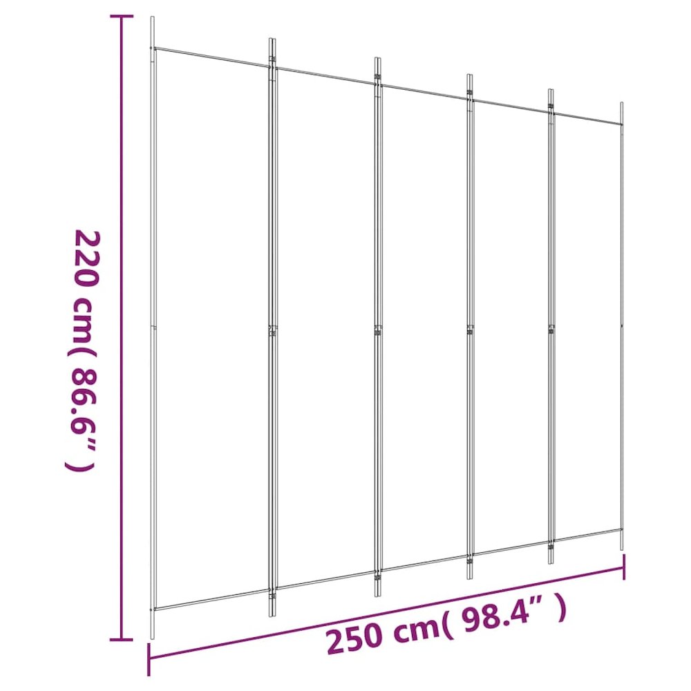 5-Panel Room Divider White 98.4"x86.6" Fabric. Picture 8