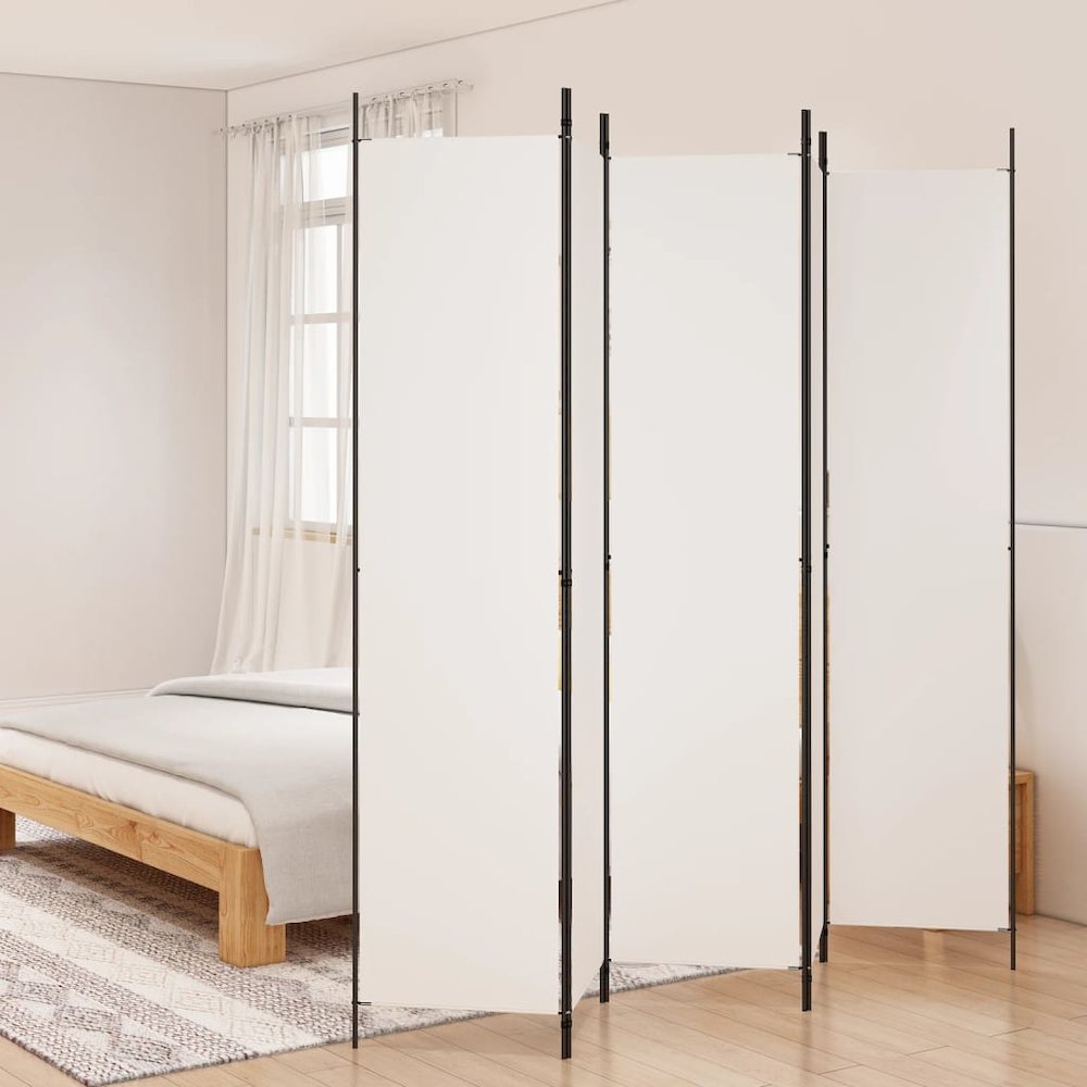 5-Panel Room Divider White 98.4"x86.6" Fabric. Picture 1