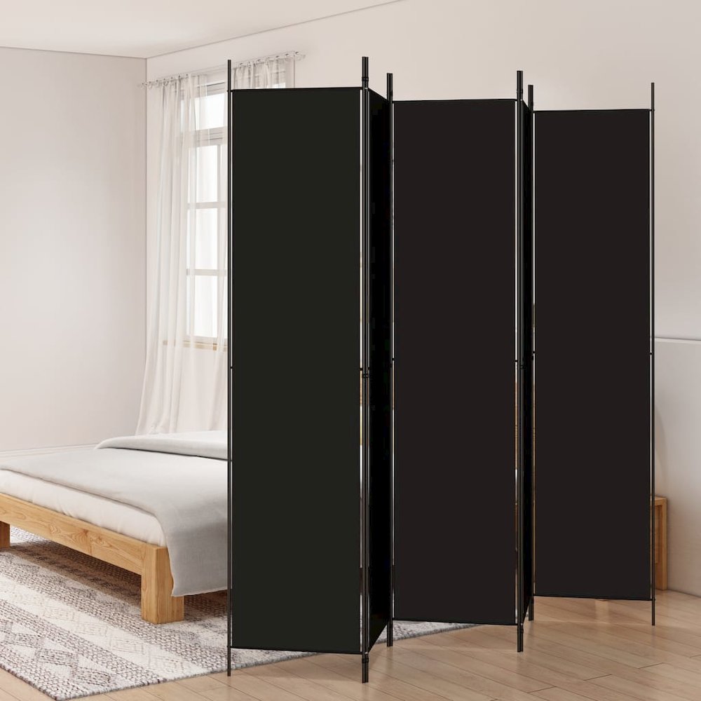 5-Panel Room Divider Black 98.4"x86.6" Fabric. Picture 1