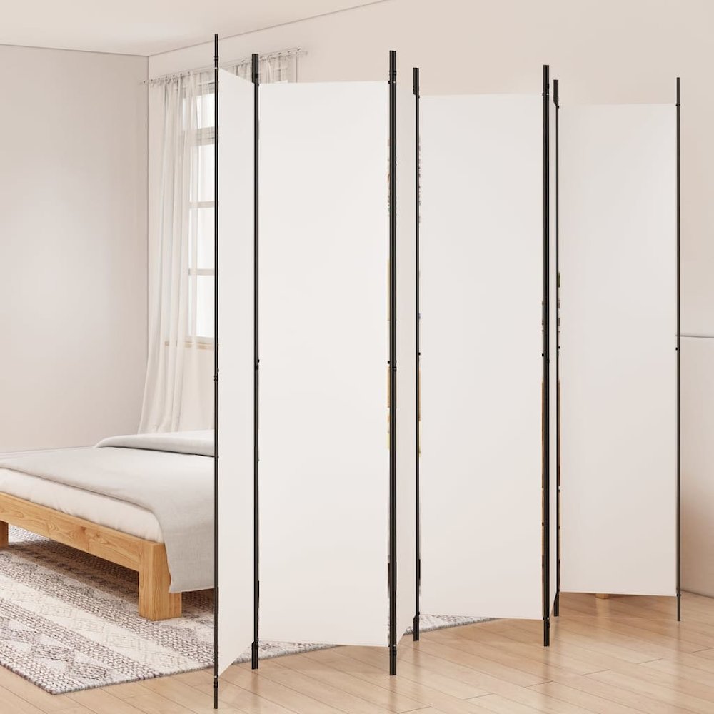 6-Panel Room Divider White 118.1"x86.6" Fabric. Picture 1
