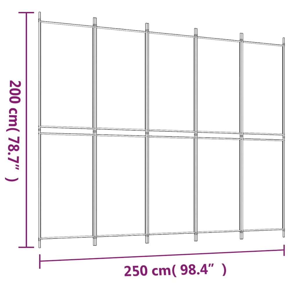 5-Panel Room Divider White 98.4"x78.7" Fabric. Picture 8
