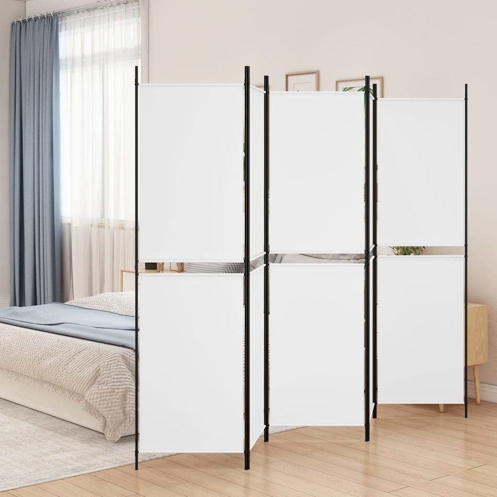 5-Panel Room Divider White 98.4"x78.7" Fabric. Picture 1