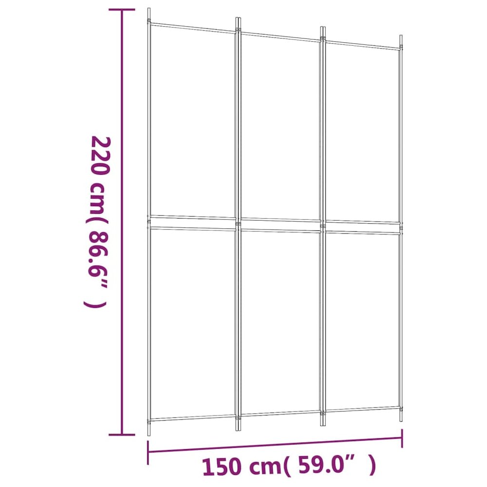 3-Panel Room Divider White 59.1"x86.6" Fabric. Picture 8
