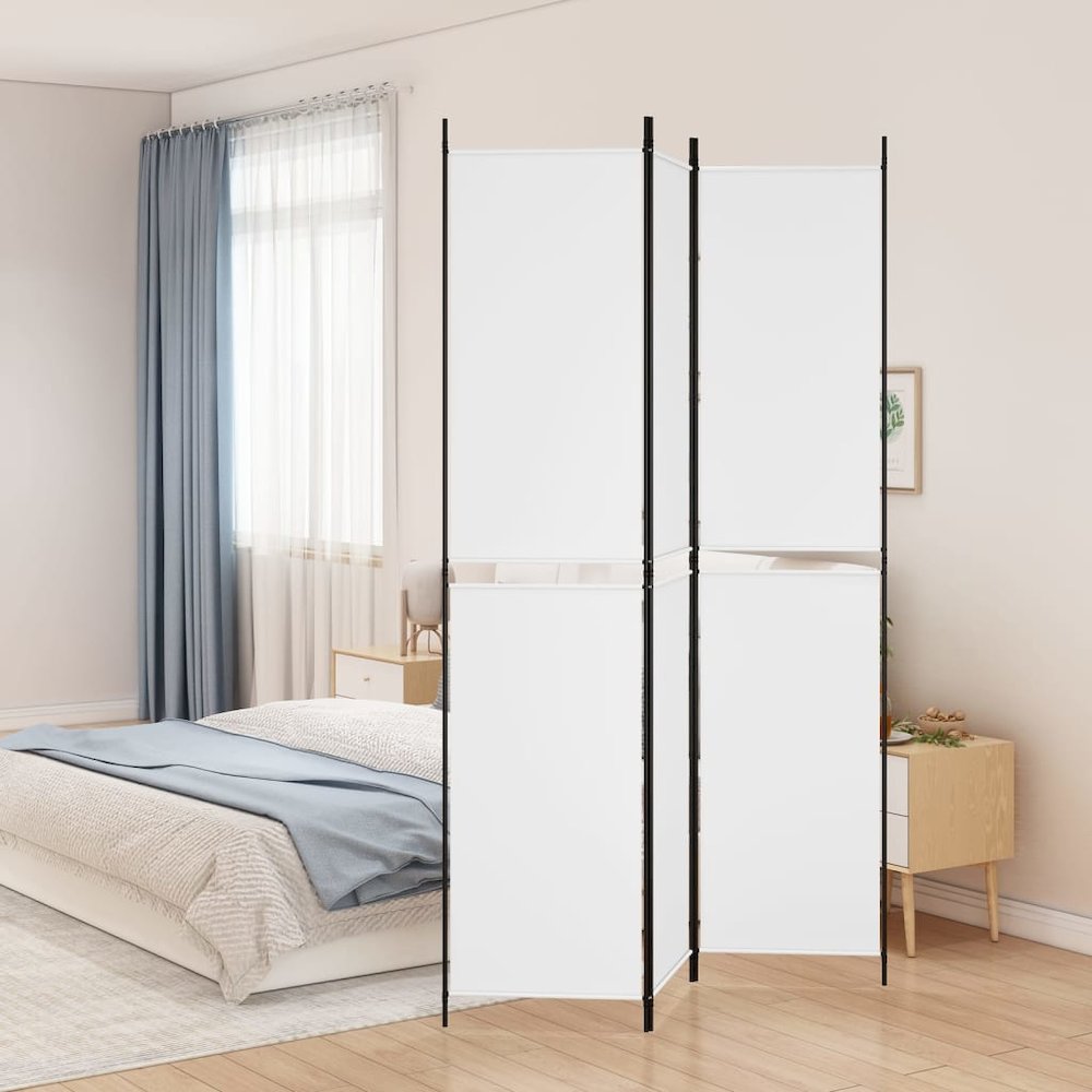 3-Panel Room Divider White 59.1"x86.6" Fabric. Picture 1