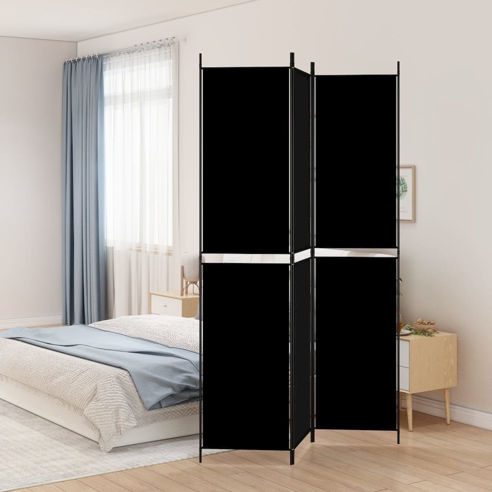 3-Panel Room Divider Black 59.1"x86.6" Fabric. Picture 1