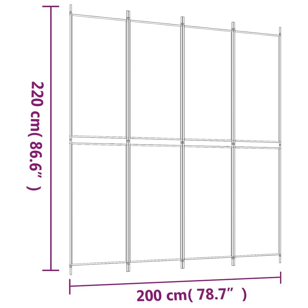 4-Panel Room Divider White 78.7"x86.6" Fabric. Picture 8