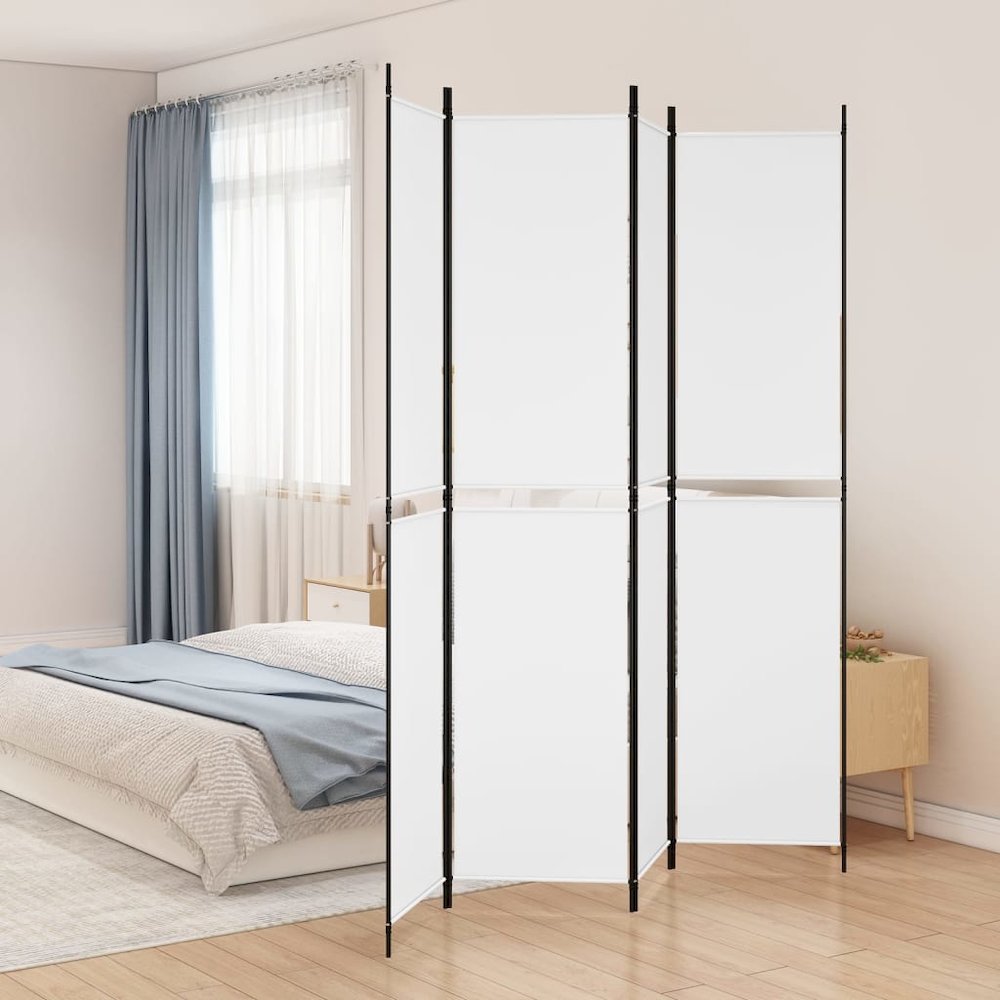 4-Panel Room Divider White 78.7"x86.6" Fabric. Picture 1