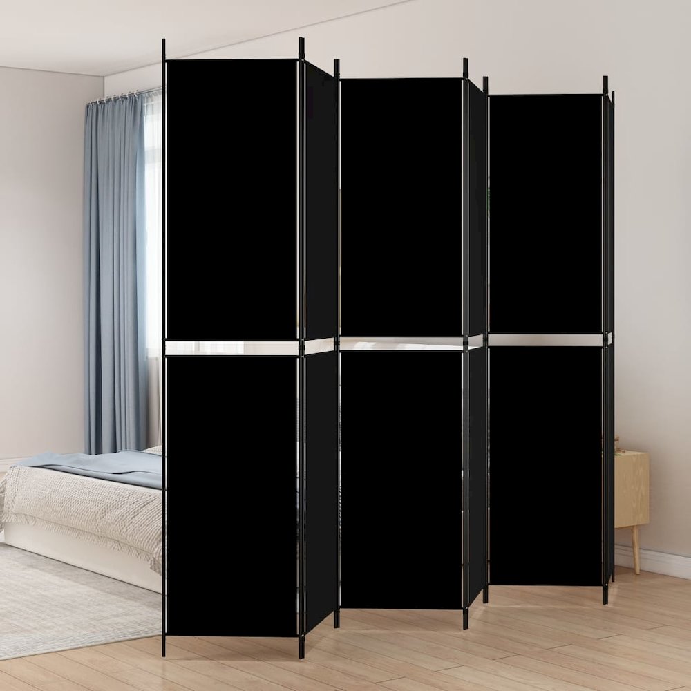 6-Panel Room Divider Black 118.1"x86.6" Fabric. Picture 1