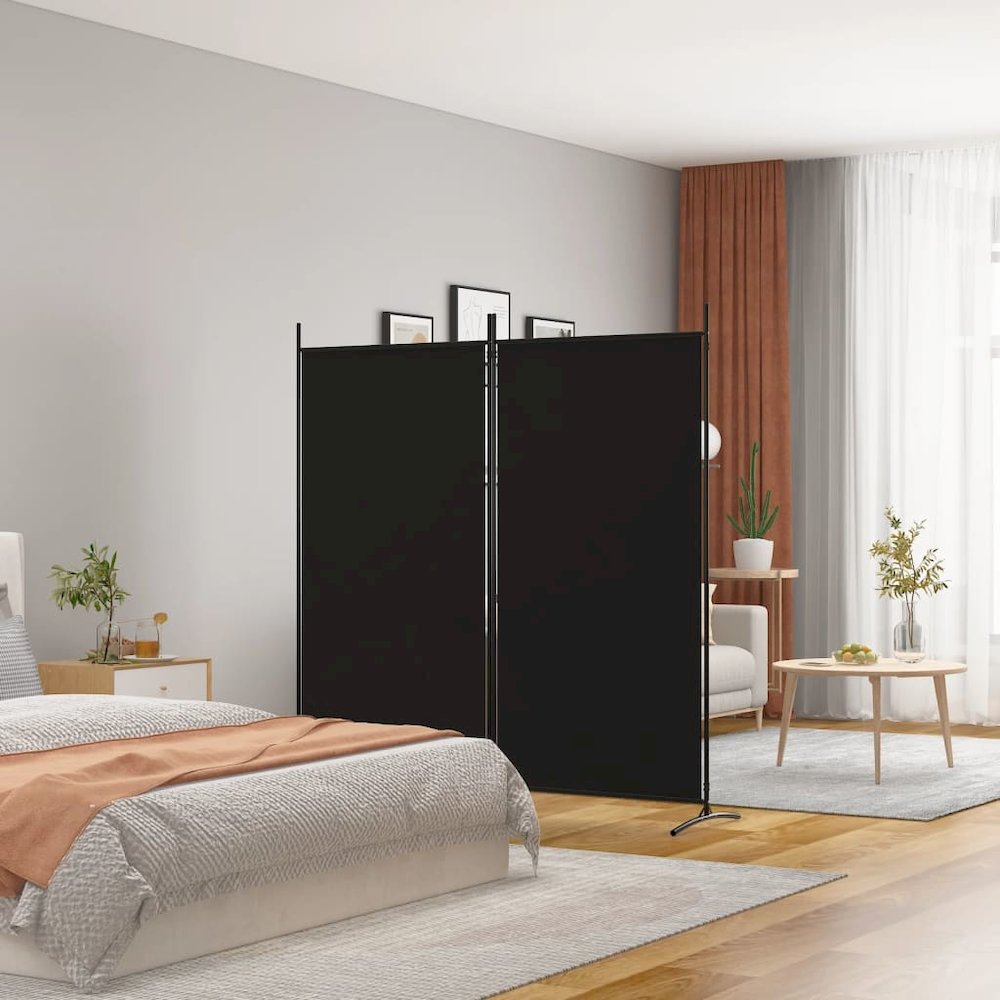 2-Panel Room Divider Black 68.9"x70.9" Fabric. Picture 1