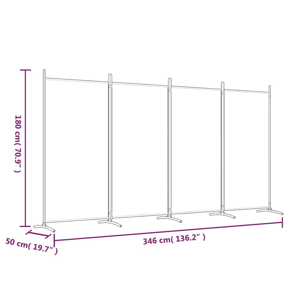 4-Panel Room Divider White 136.2"x70.9" Fabric. Picture 8