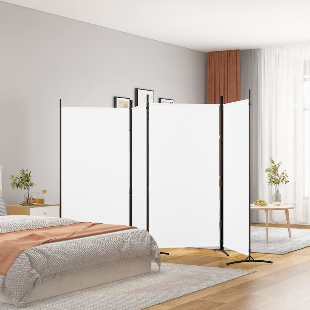 4-Panel Room Divider White 136.2"x70.9" Fabric. Picture 1