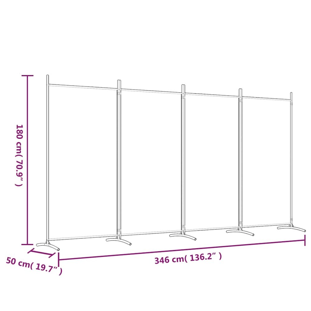 4-Panel Room Divider Black 136.2"x70.9" Fabric. Picture 8