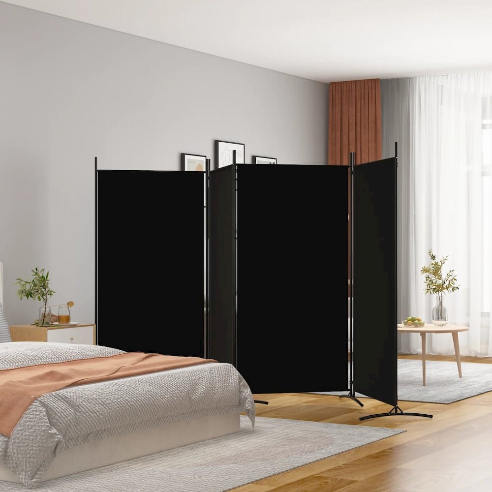 4-Panel Room Divider Black 136.2"x70.9" Fabric. Picture 1