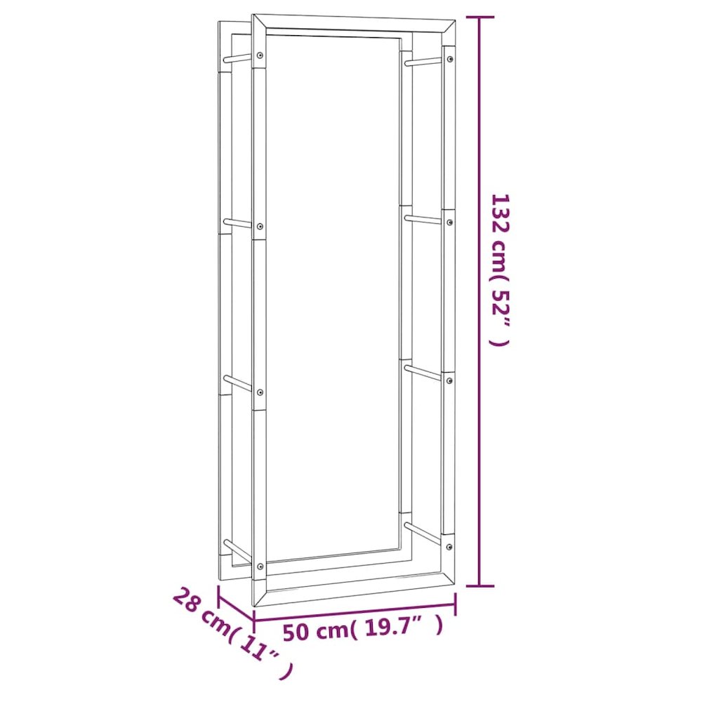Firewood Rack Matt Black 19.7"x11"x52" Steel. Picture 6