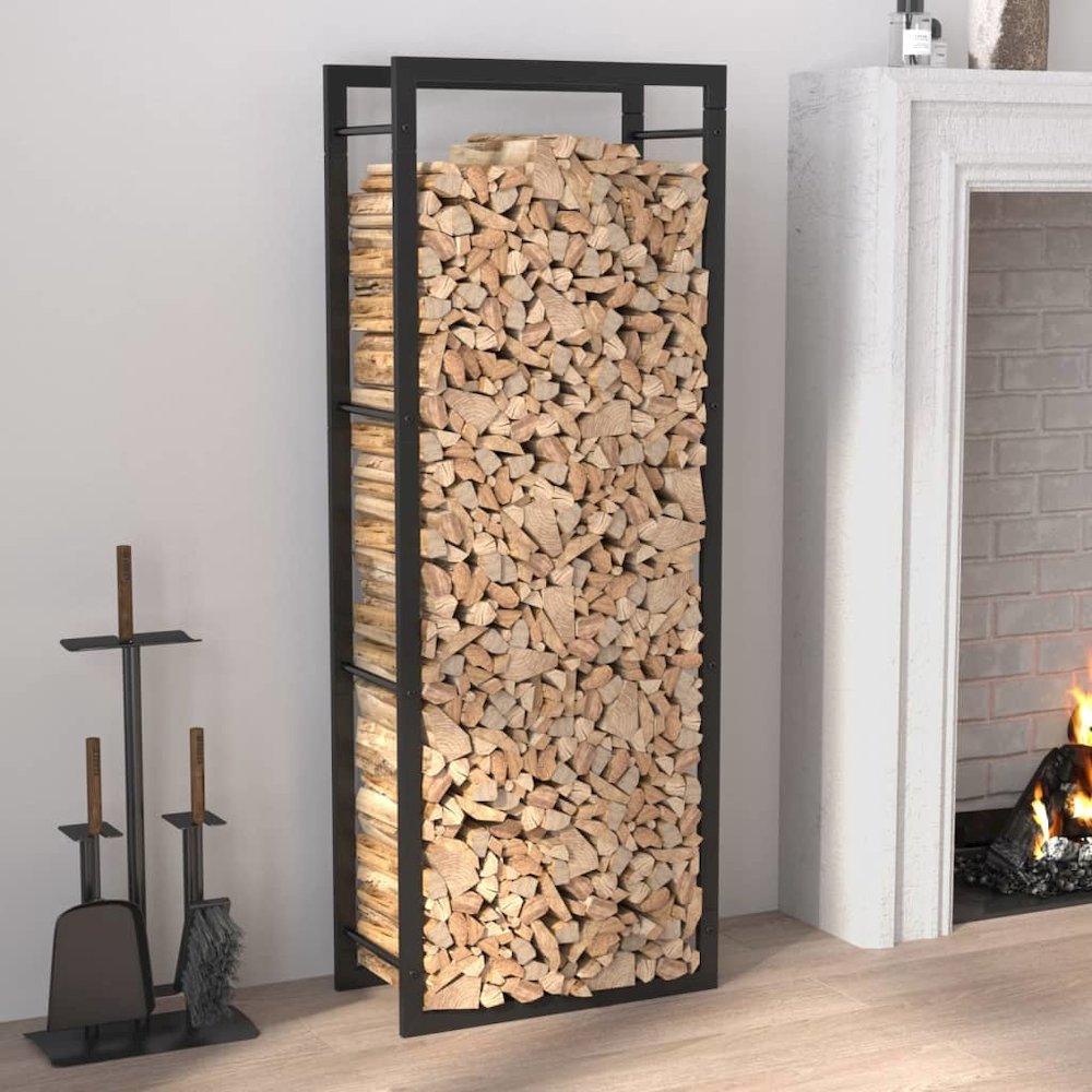 Firewood Rack Matt Black 19.7"x11"x52" Steel. Picture 1