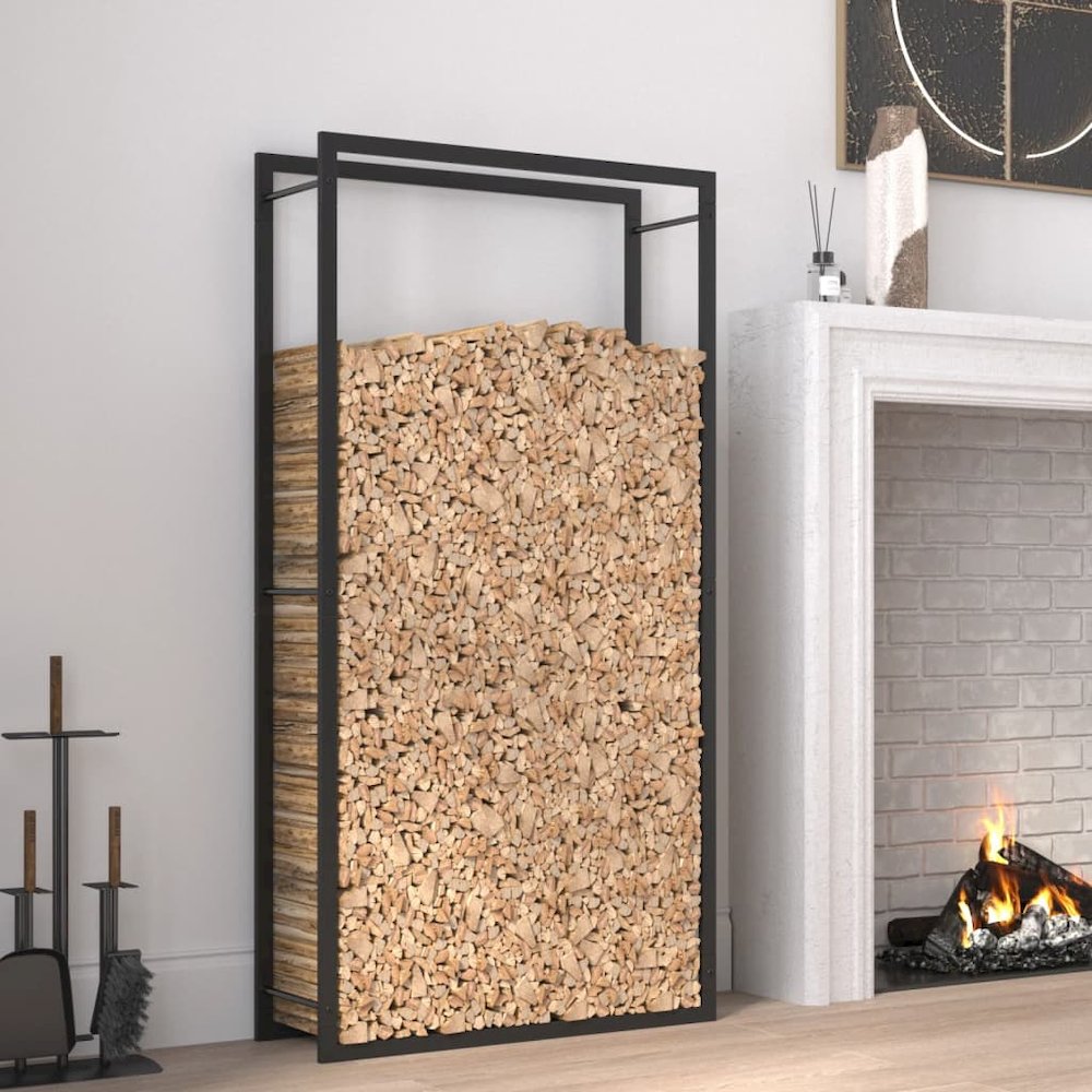 Firewood Rack Matt Black 31.5"x11"x60.6" Steel. Picture 1