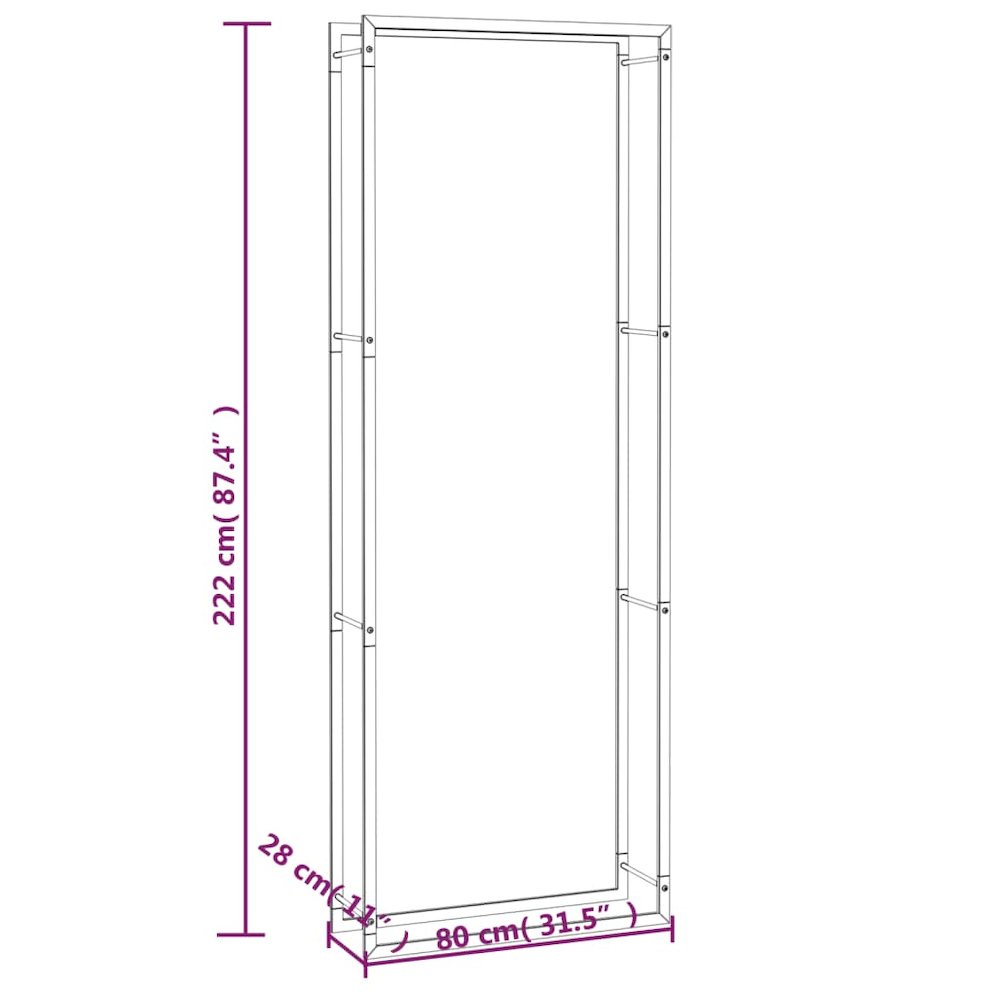 Firewood Rack Matt Black 31.5"x11"x87.4" Steel. Picture 6