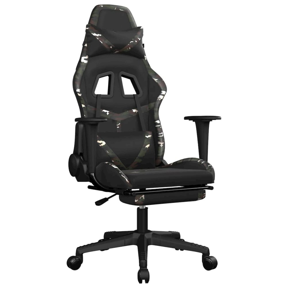 Gaming Chair with Footrest Black and Camouflage Faux Leather. Picture 2