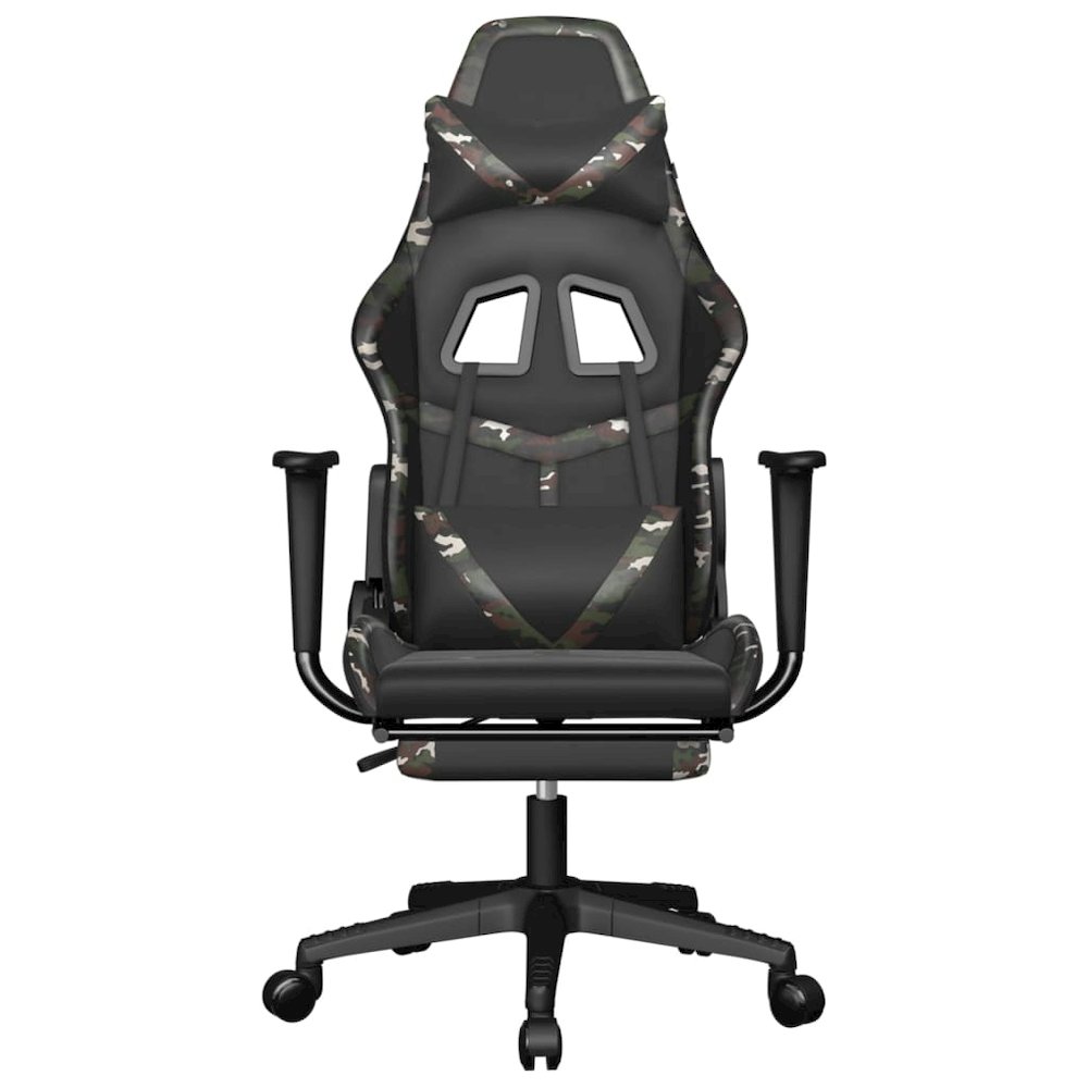 Gaming Chair with Footrest Black and Camouflage Faux Leather. Picture 3