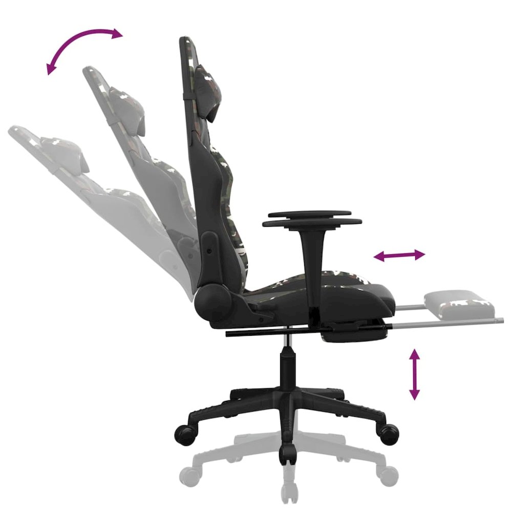Gaming Chair with Footrest Black and Camouflage Faux Leather. Picture 7