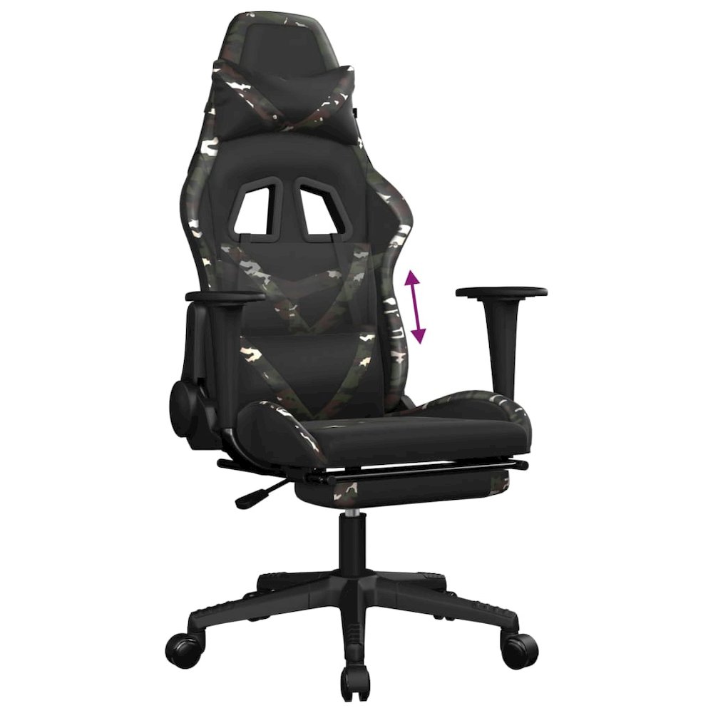 Gaming Chair with Footrest Black and Camouflage Faux Leather. Picture 8