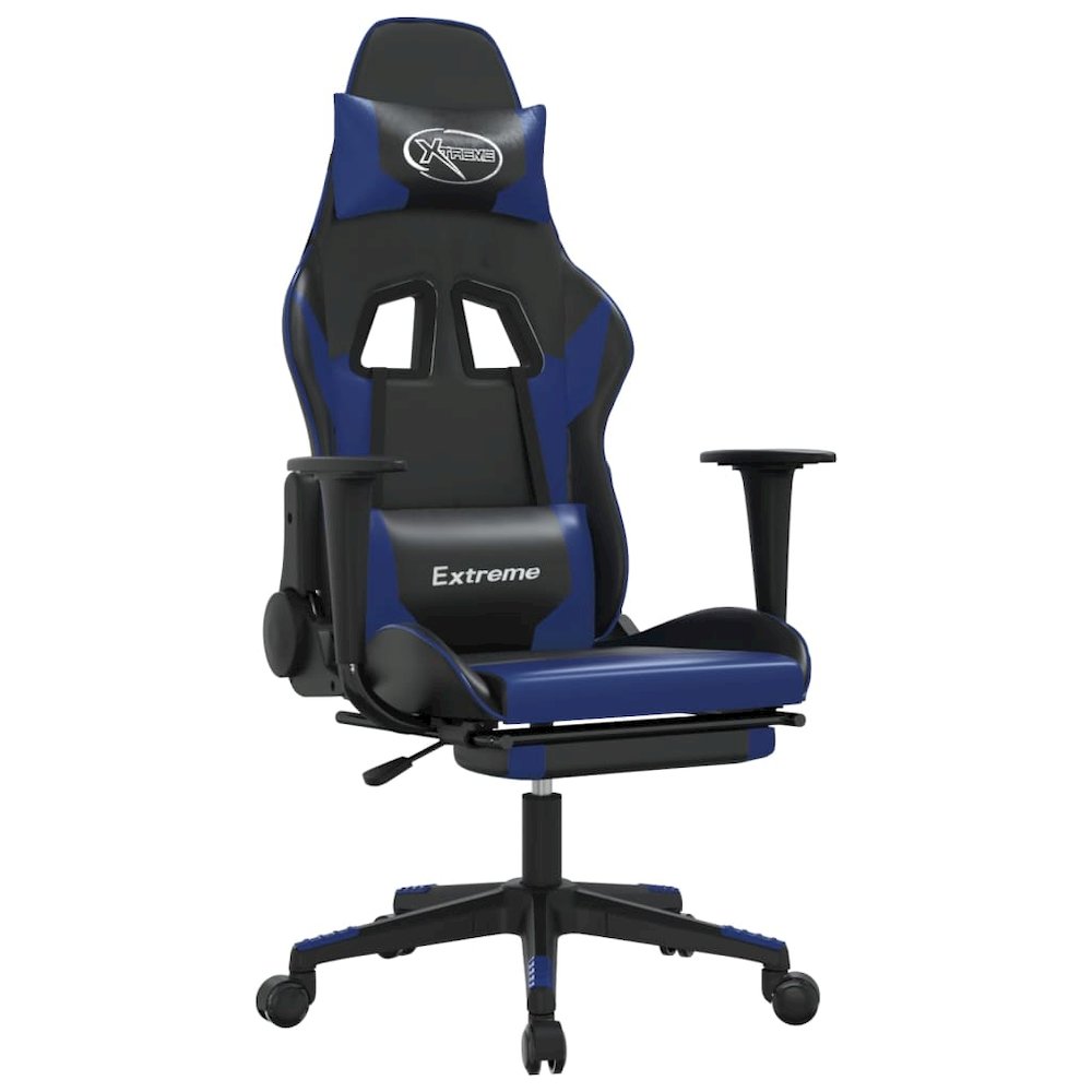 Gaming Chair Black and Blue Faux leather, metal, plywood Adjustable. Picture 2