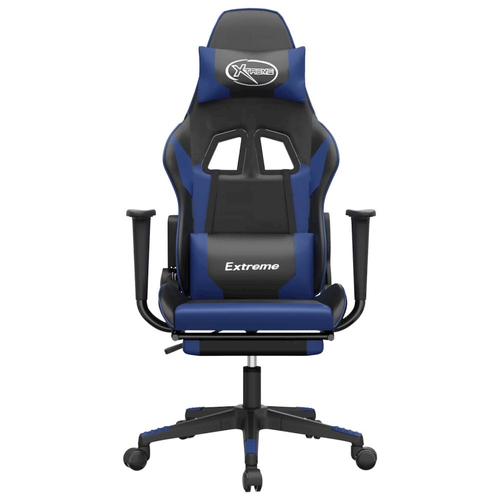 Gaming Chair Black and Blue Faux leather, metal, plywood Adjustable. Picture 3