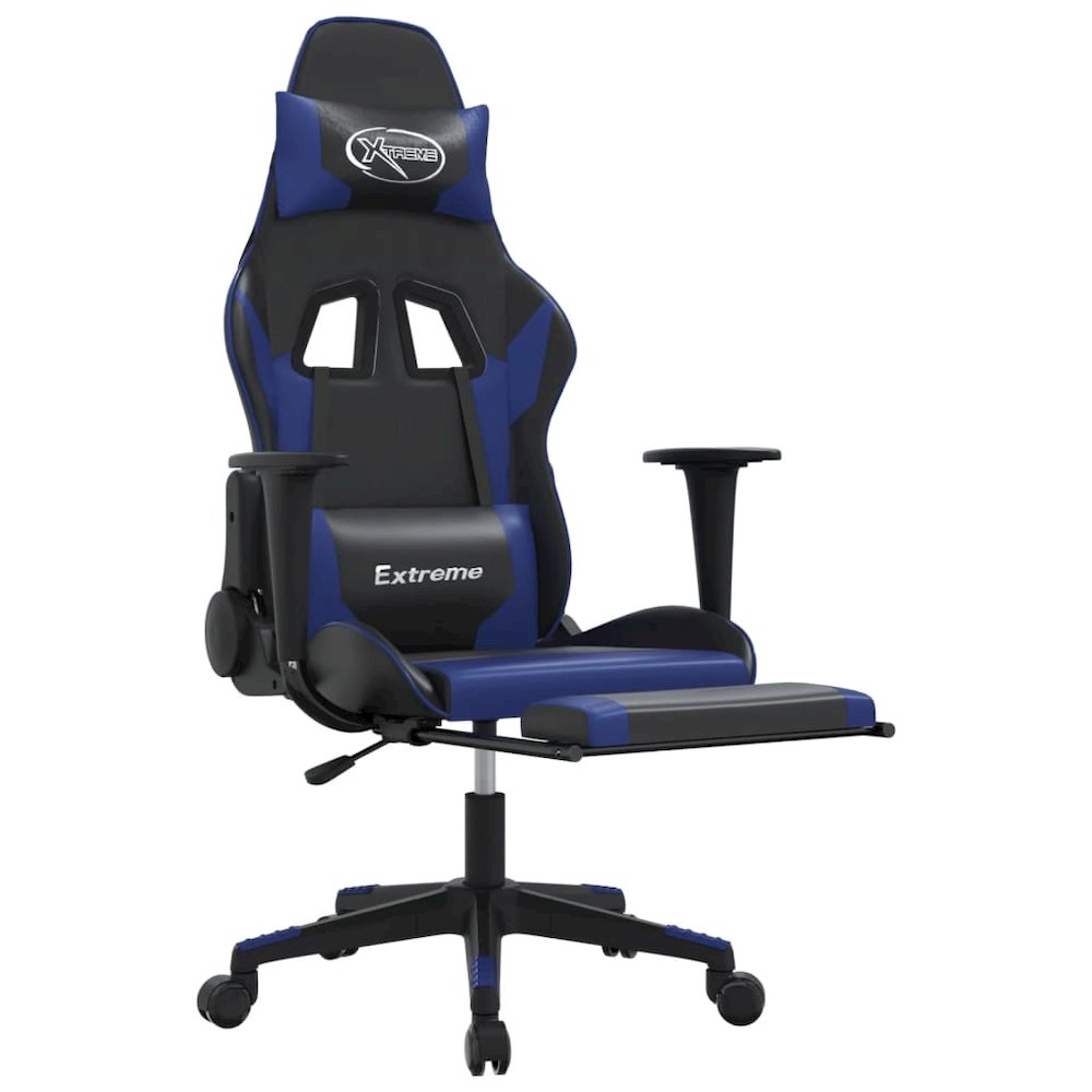 Gaming Chair Black and Blue Faux leather, metal, plywood Adjustable. Picture 6