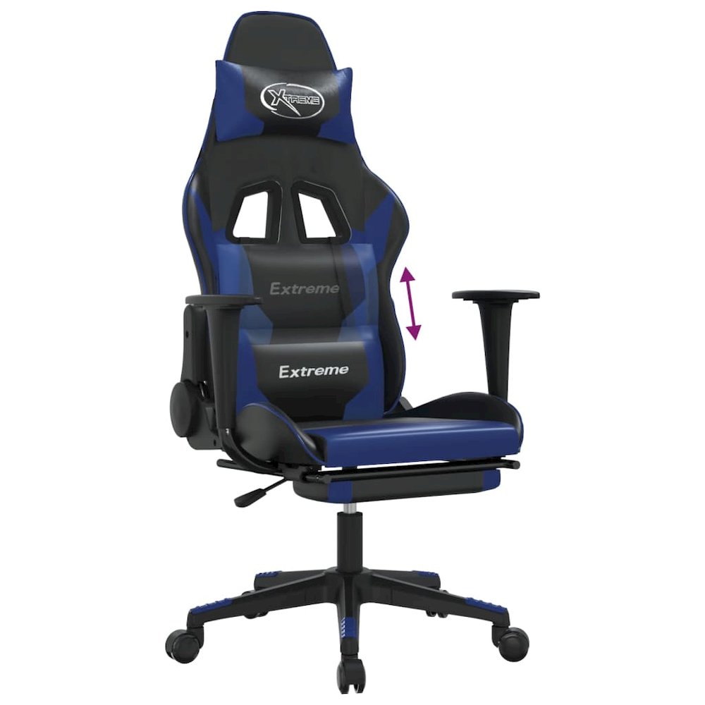 Gaming Chair Black and Blue Faux leather, metal, plywood Adjustable. Picture 8