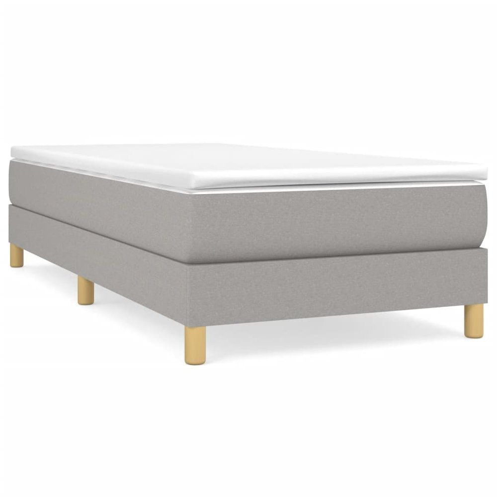 Bed Frame Light Gray Polyester, Plywood, Engineered Wood Twin XL. Picture 2