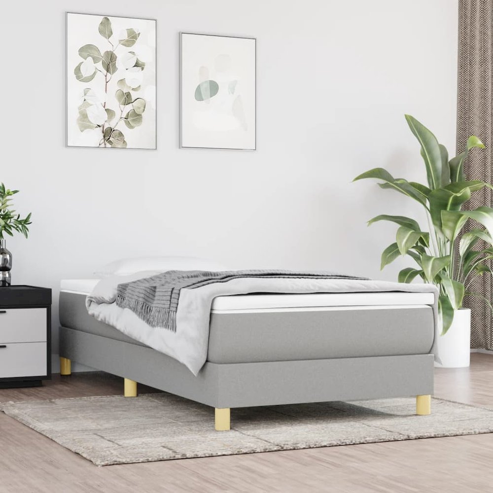 Bed Frame Light Gray Polyester, Plywood, Engineered Wood Twin XL. Picture 1